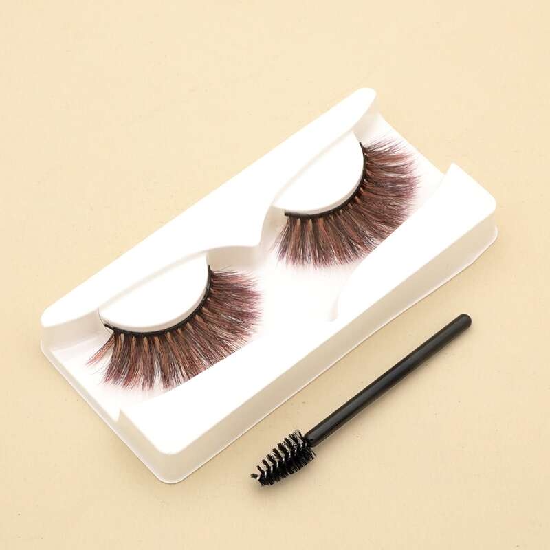 

1pair Volumized Fake Eyelashes & 1pc Brush, Brown