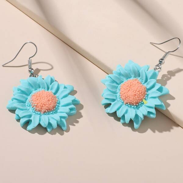 

Flower Drop Earrings, Blue