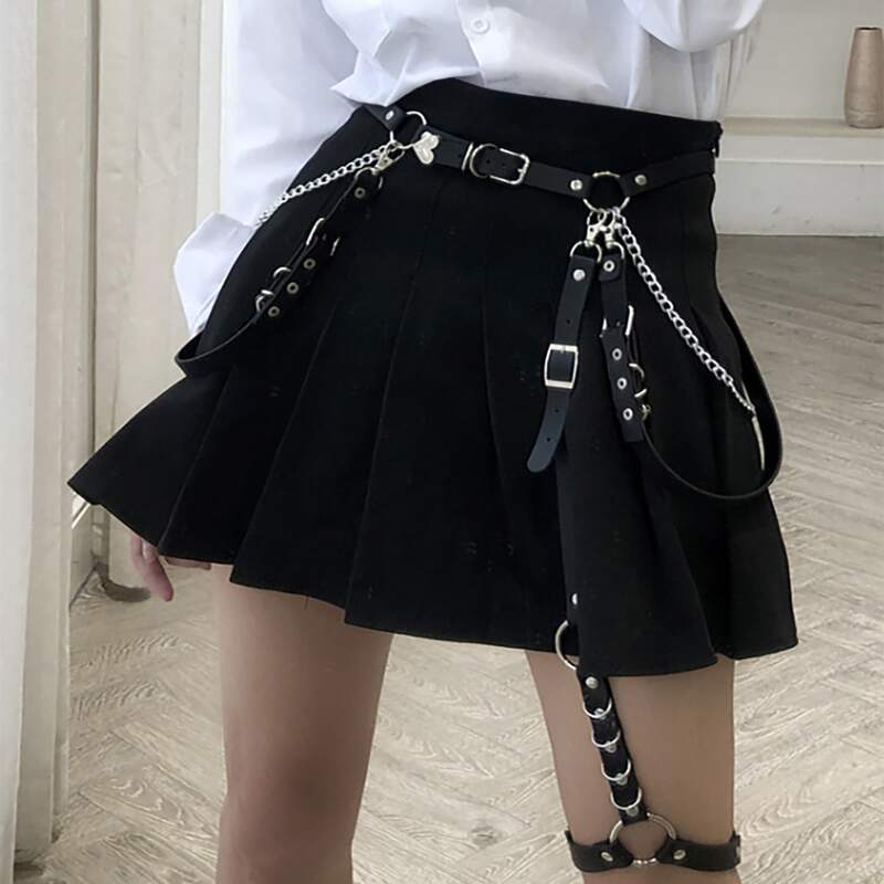 

Chain Decor Buckle Belt, Black