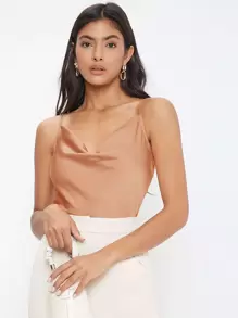 BizChic 女士无袖缎面吊带背心，浪漫优雅纯色休闲商务通勤装，适合办公室、日常、秋季 - 珊瑚橙 - 查看 6