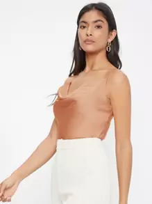 BizChic 女士无袖缎面吊带背心，浪漫优雅纯色休闲商务通勤装，适合办公室、日常、秋季 - 珊瑚橙 - 查看 3