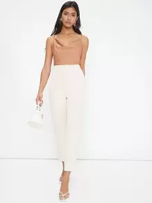 BizChic 女士无袖缎面吊带背心，浪漫优雅纯色休闲商务通勤装，适合办公室、日常、秋季 - 珊瑚橙 - 查看 4