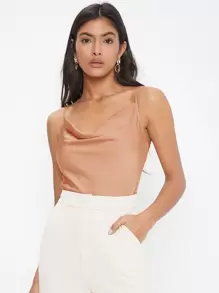 BizChic 女士无袖缎面吊带背心，浪漫优雅纯色休闲商务通勤装，适合办公室、日常、秋季 - 珊瑚橙 - 查看 5