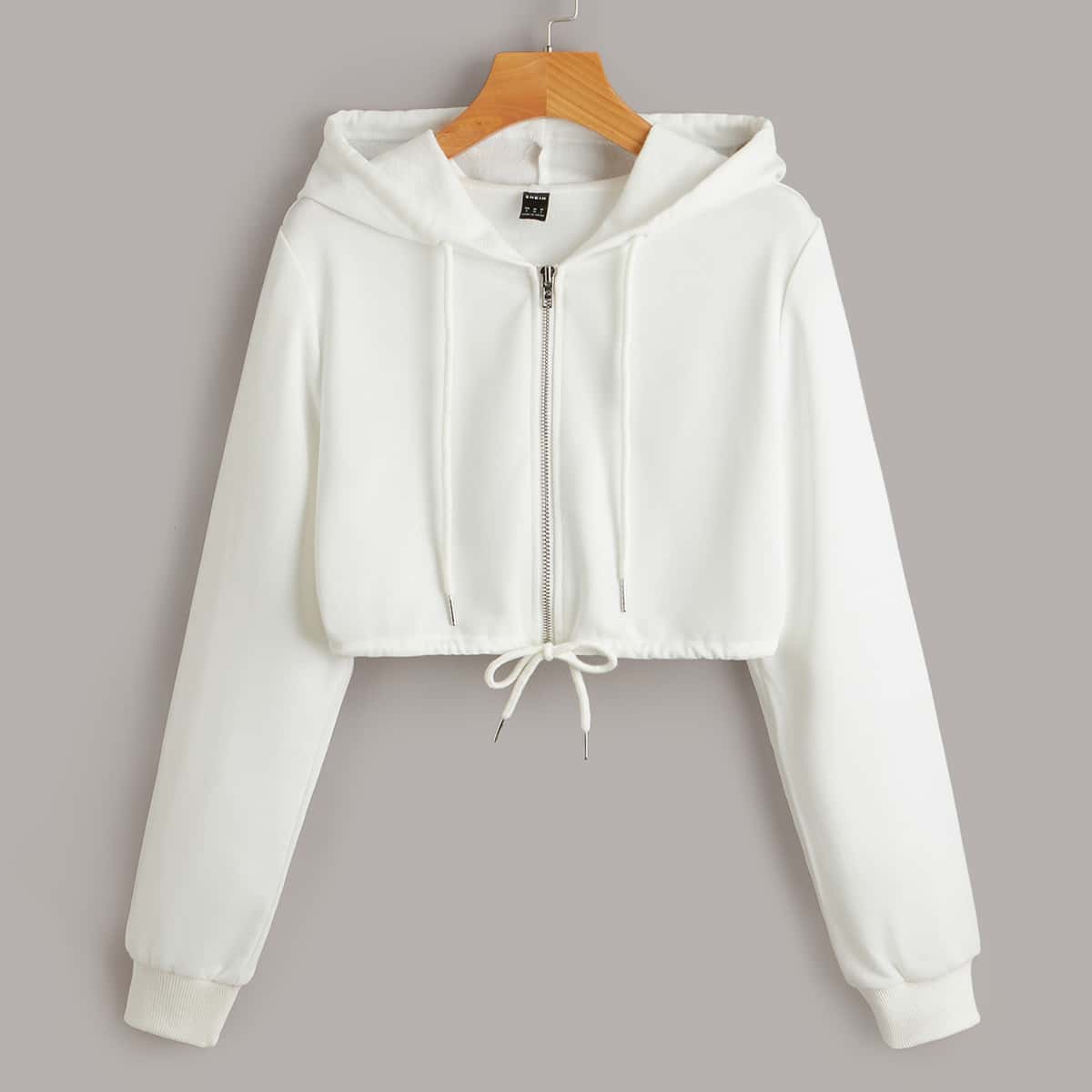 

Zipper Front Solid Sweatshirt, White