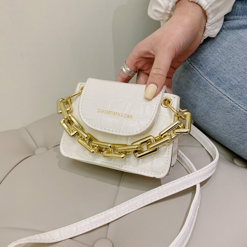 

Mini Croc Embossed Satchel Bag, White