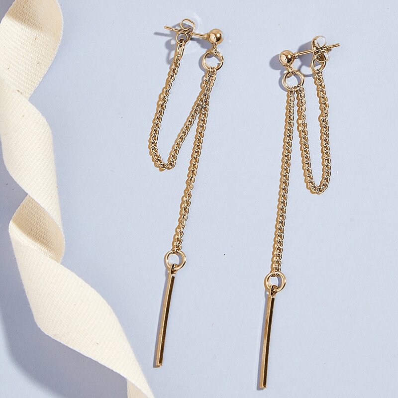 

Chain Linked Bar Drop Earrings, Gold