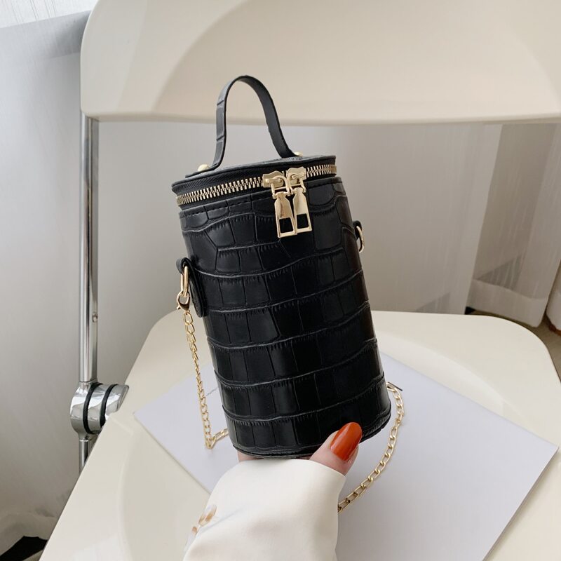 

1pc Croc Embossed Bucket Bag, Black