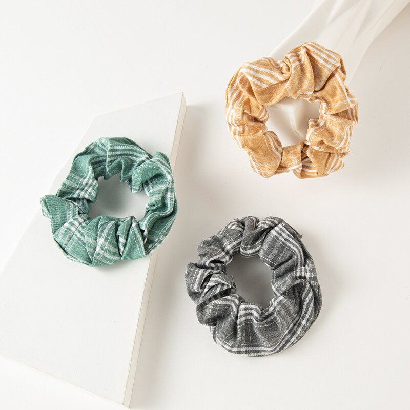 

3pcs Plaid Pattern Scrunchie, Multicolor