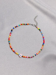 花朵裝飾串珠項鏈 - 彩色 - 查看 5
