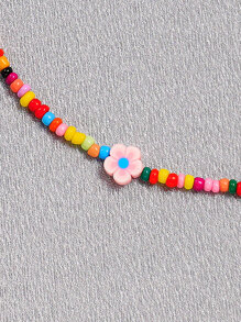 花朵裝飾串珠項鏈 - 彩色 - 查看 3