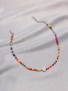 花朵裝飾串珠項鏈 - 彩色 - 查看 2