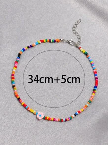 花朵裝飾串珠項鏈 - 彩色 - 查看 4