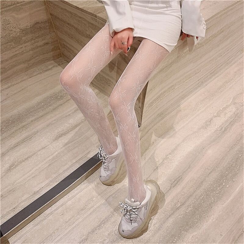 

Bow Pattern Tights, White