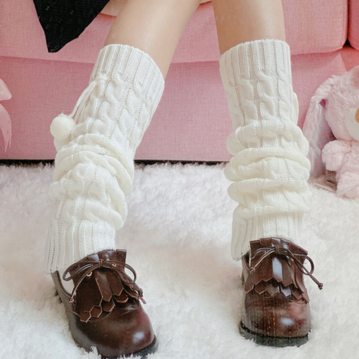 

Pom Pom Decor Leg Warmer, White