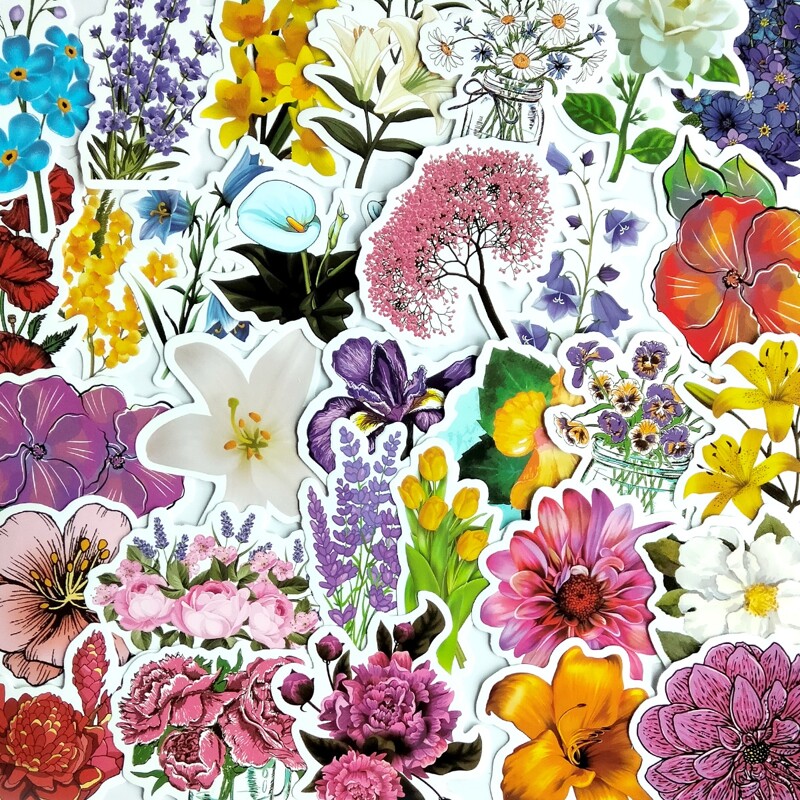 

50pcs Floral Pattern Sticker, Multicolor