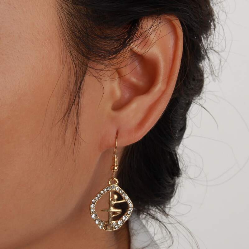 

Figure Design Rhinestone Decor Earrings, Gold