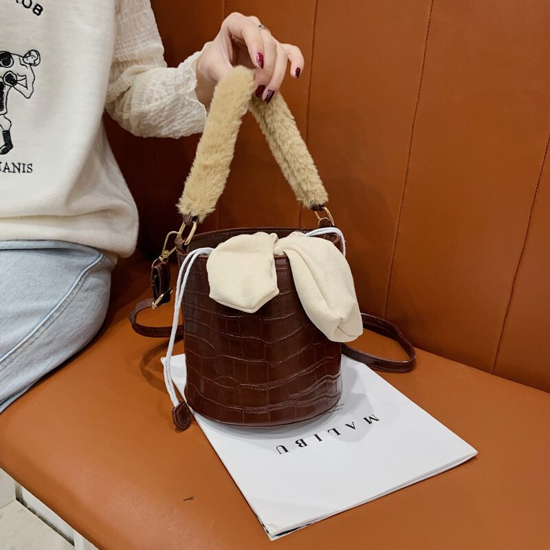 

Croc Embossed Bucket Bag, Brown