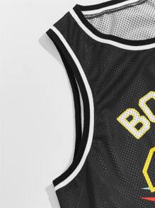 Manfinity VCAY Hombres Top tank con estampado de letra de malla ringer - Negro - Ver 3