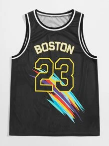 Manfinity VCAY Hombres Top tank con estampado de letra de malla ringer - Negro - Ver 4