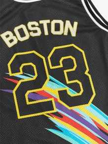 Manfinity VCAY Hombres Top tank con estampado de letra de malla ringer - Negro - Ver 5