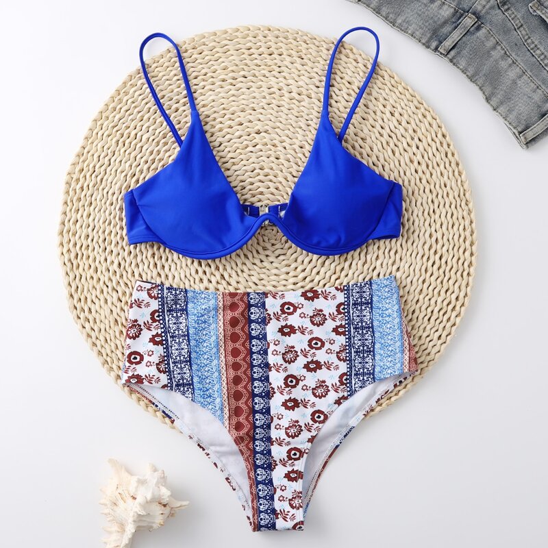 

Push Up High Waisted Bikini Swimsuit, Blue