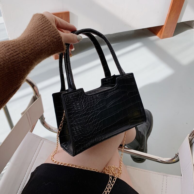 

Croc Embossed Satchel Bag, Black
