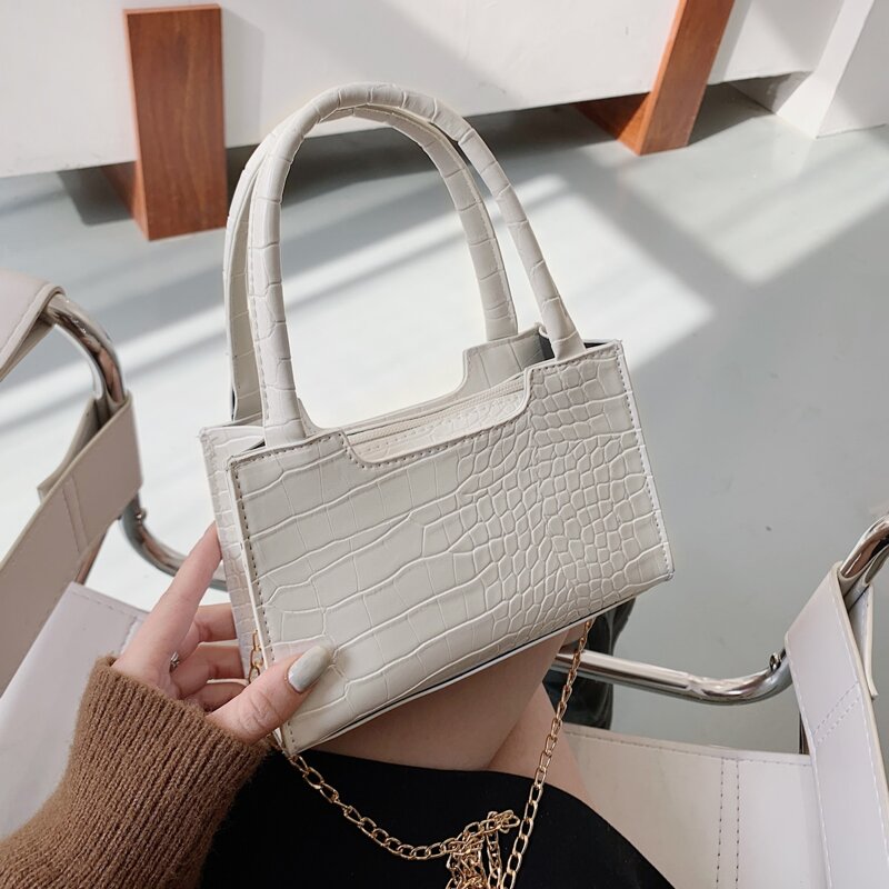

Croc Embossed Satchel Bag, White