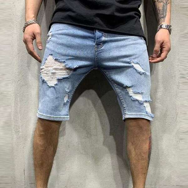 

Guys Ripped Denim Shorts, Light wash