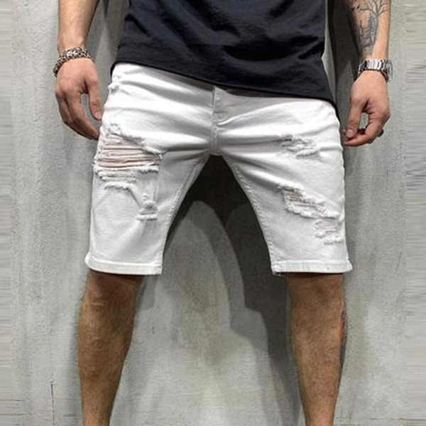 

Guys Ripped Denim Shorts, White