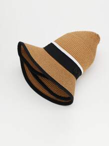 Metal Letter Decor Straw Hat Elegant - Brown - View 3