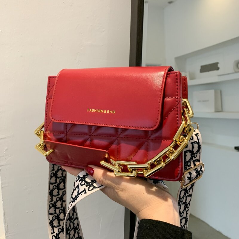 

Quilted Flap Satchel Bag, Red