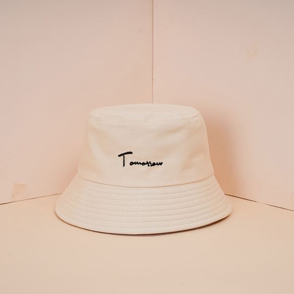 

Men Letter Embroidered Bucket Hat, Beige