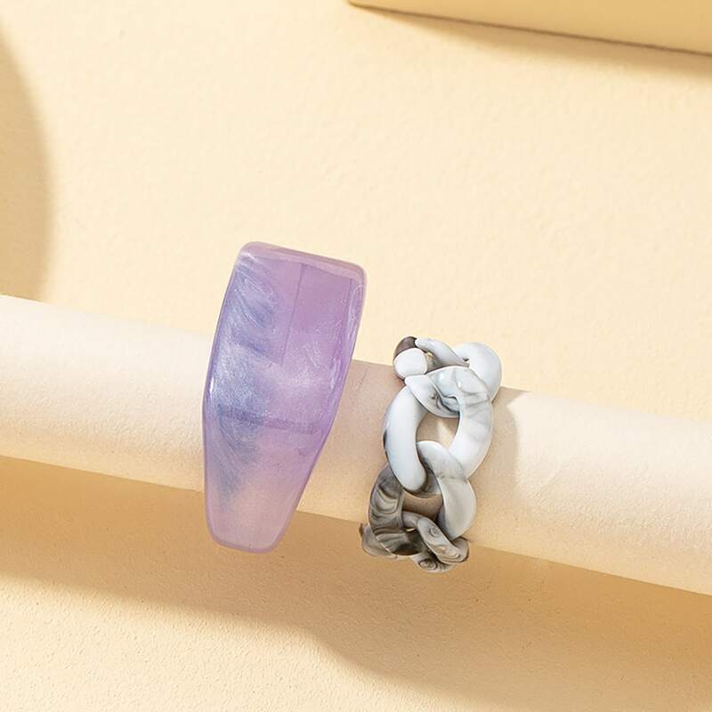 

2pcs Chain Design Ring, Multicolor