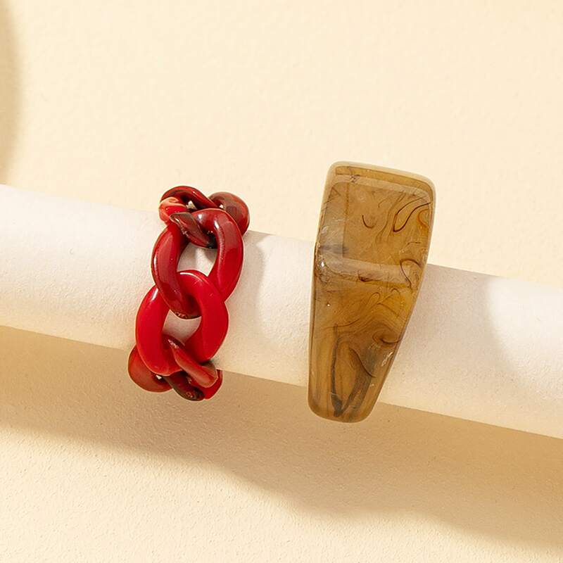 

2pcs Chain Design Ring, Multicolor