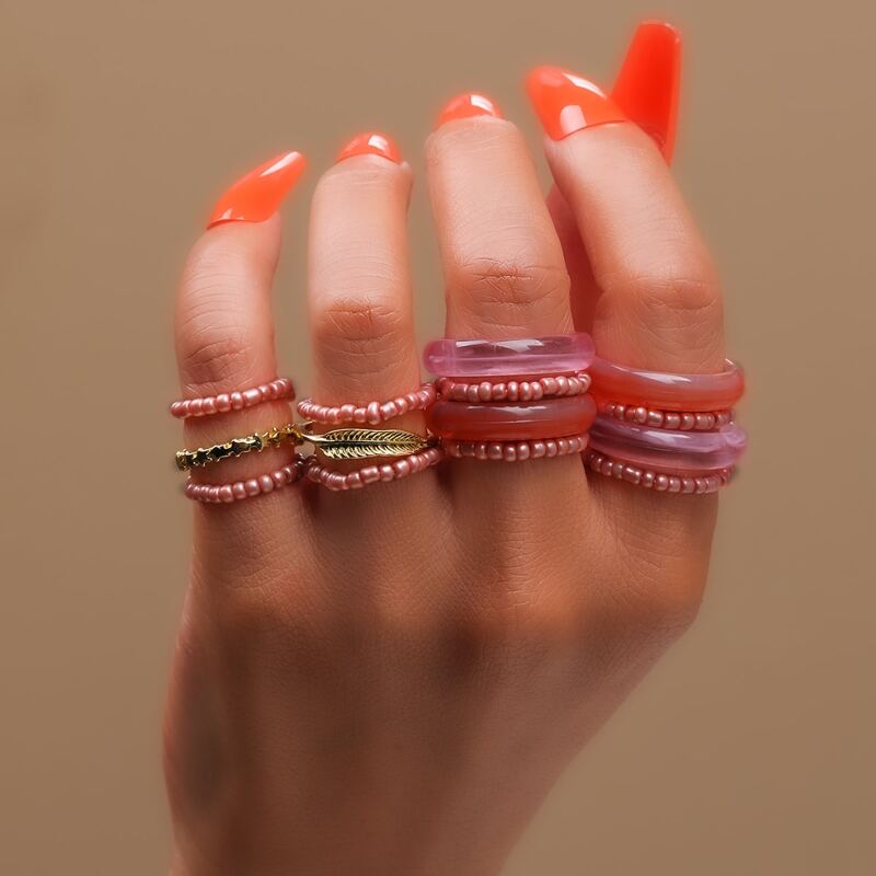 

14pcs Beaded Decor Ring, Multicolor