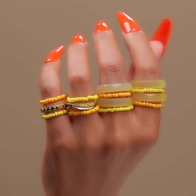 

14pcs Beaded Ring, Multicolor