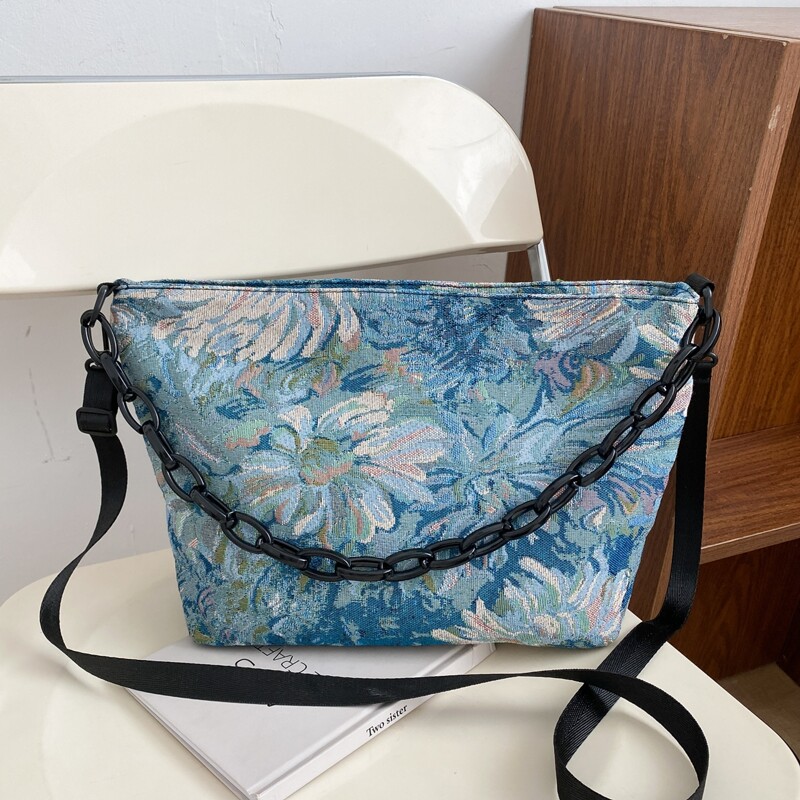 

Flower Pattern Shoulder Bag, Blue