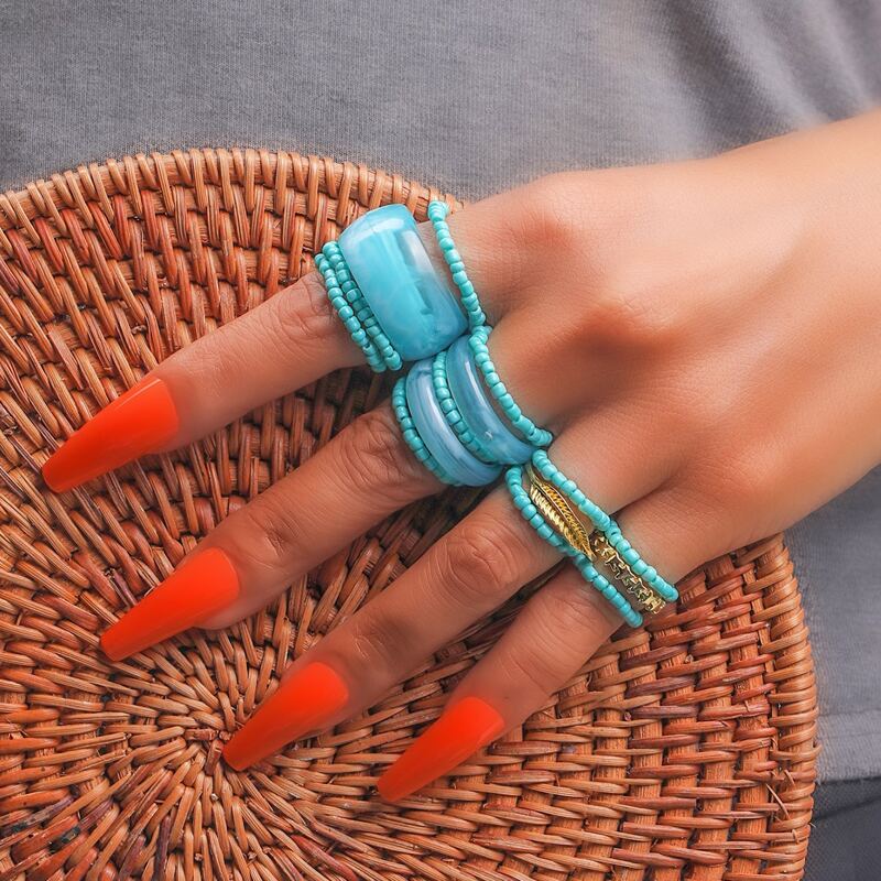 

15pcs Beaded Ring, Multicolor