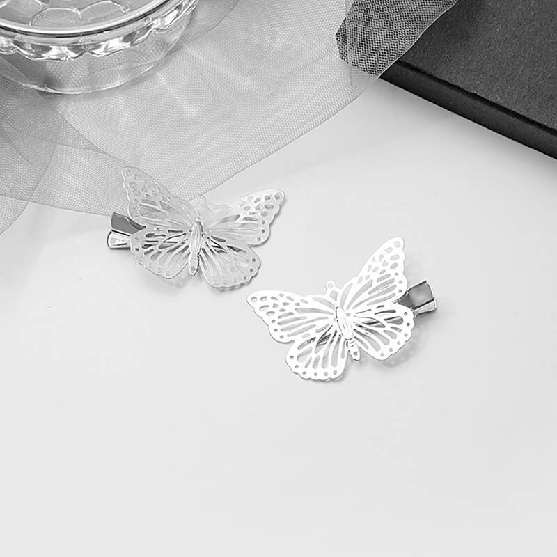 

2pcs Butterfly Decor Hair Clip, Silver