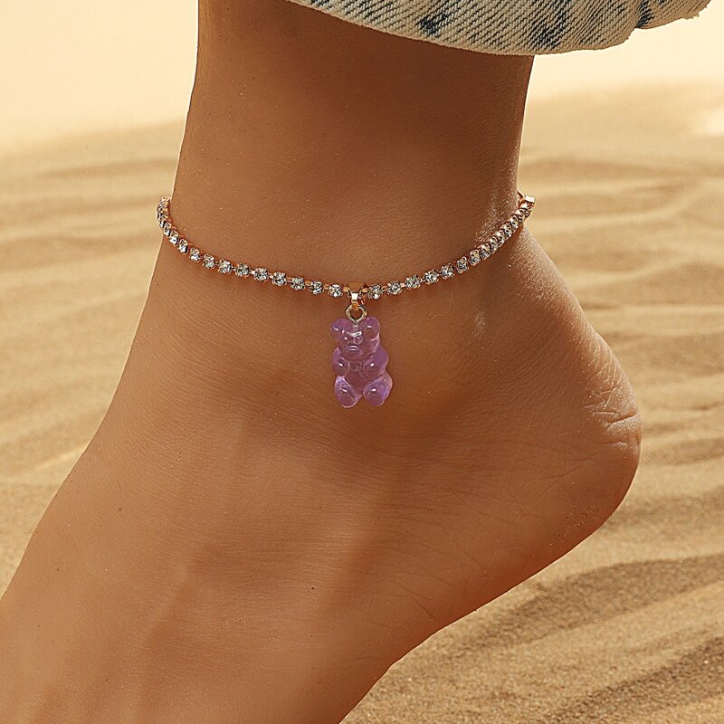 

Cartoon Bear Charm Anklet, Gold