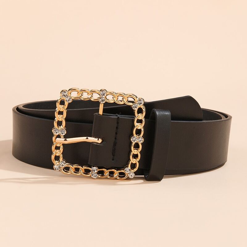 

Rhinestone Decor Buckle Belt, Black