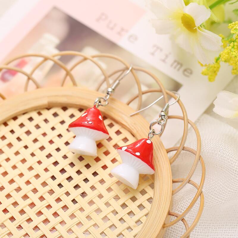 

Mushroom Charm Earrings, Red and white