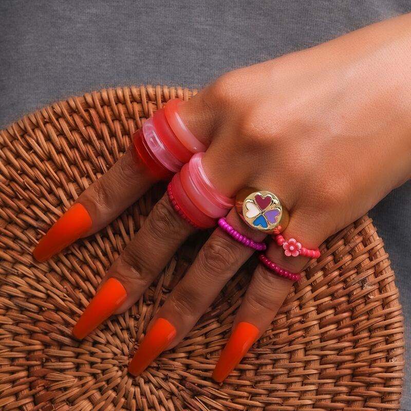 

12pcs Beaded Ring, Multicolor