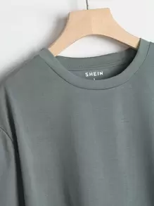 INAWLY Áo thun màu trơn Giải trí - Xám - Xem 4