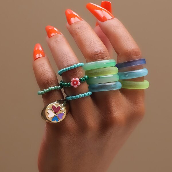 

12pcs Flower Decor Ring, Multicolor