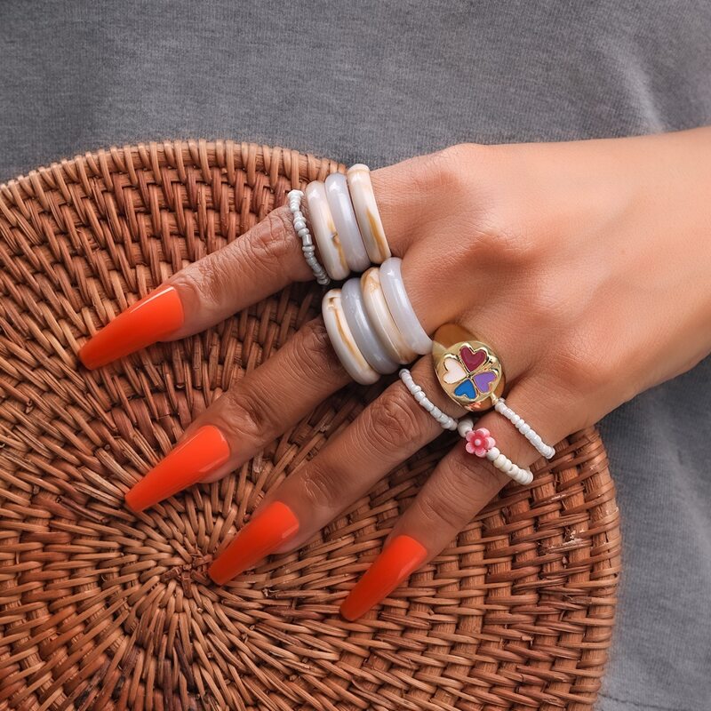 

12pcs Beaded Ring, Multicolor