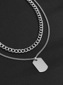 2pcs Men Geometric Charm Necklace - Silver - View 2