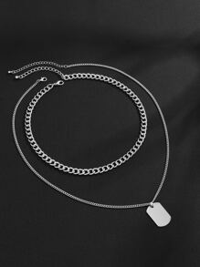 2pcs Men Geometric Charm Necklace - Silver - View 5