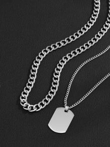 2pcs Men Geometric Charm Necklace - Silver - View 4
