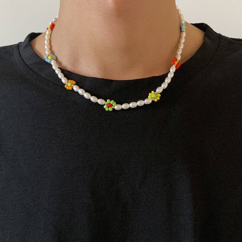 

Guys Faux Pearl Beaded Necklace, Multicolor